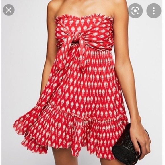 Free People Dresses & Skirts - Free People FP One Red White Cinched Boho Western Cottagecore Summer Dress XS